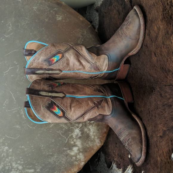 JOHNNY RINGO JR922-38 distressed brown/tan  Arrow cowgirl boots square toe sz 5B - Picture 10 of 16